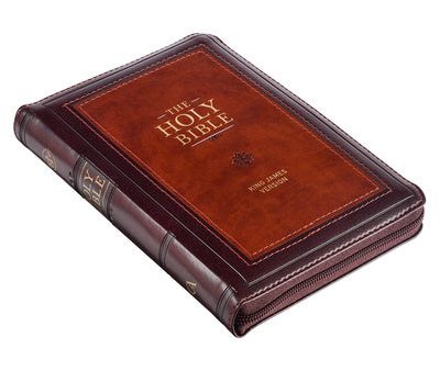 KJV Holy Bible, Compact Faux Leather Red Letter Edition - Ribbon Marker, King James Version, Burgundy Saddle Tan, Zipper Closure on Sale